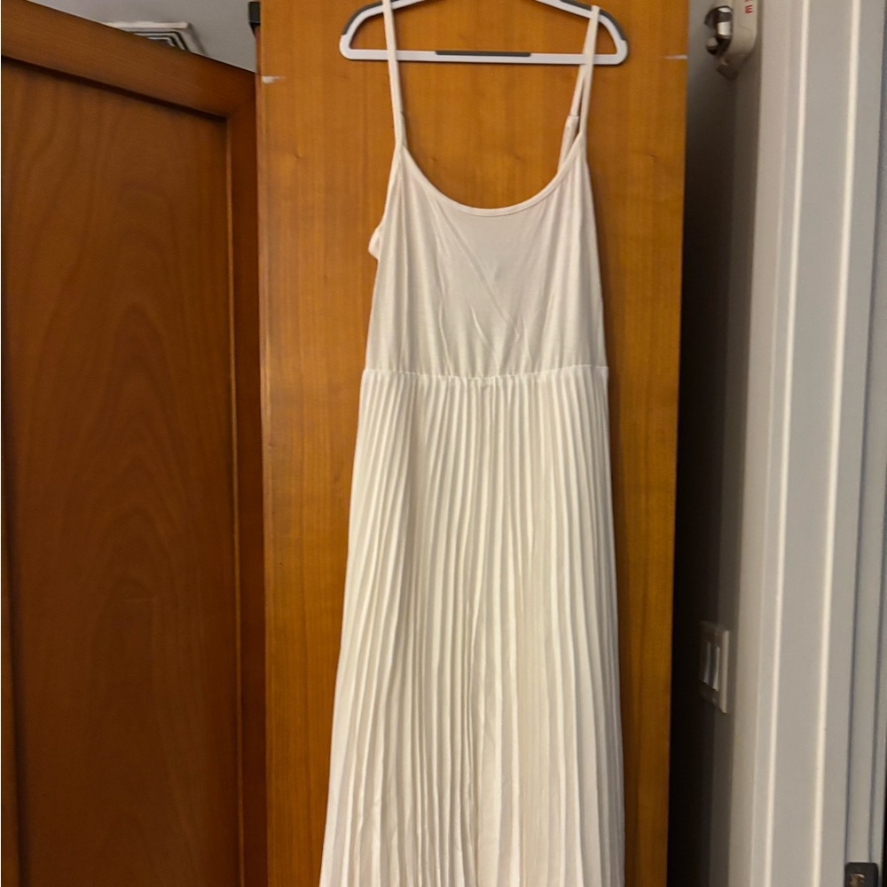 Anthropologie White Pleated Maxi Slip Dress. Lined.